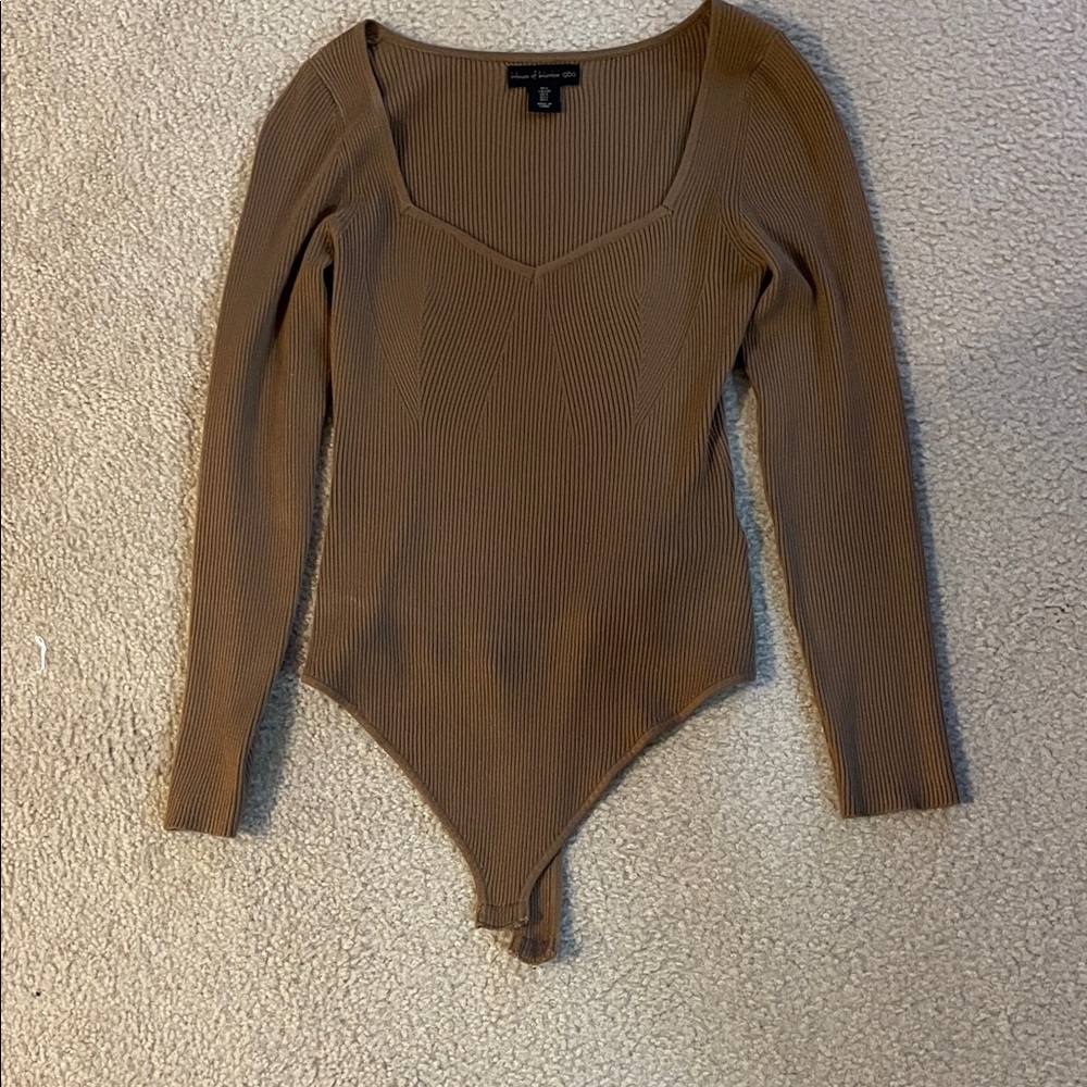 House of Harlow 1960 Tan Ribbed Bodysuit